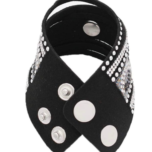 Snap Charm Leather Band Black with Standard Size Black Faceted Snap - Picture 3 of 5